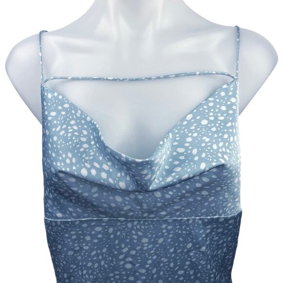 Forever 21 Blue Polka Dot Silk Satin Cowl Neck Midi Slip Cami Camisole Dress - Picture 3 of 5